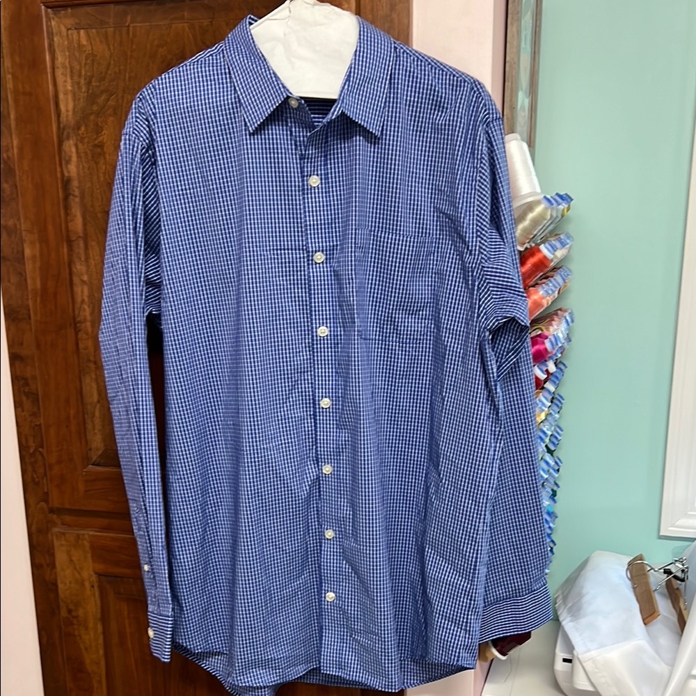 Van Heusen Navy Checkered Button Down Shirt